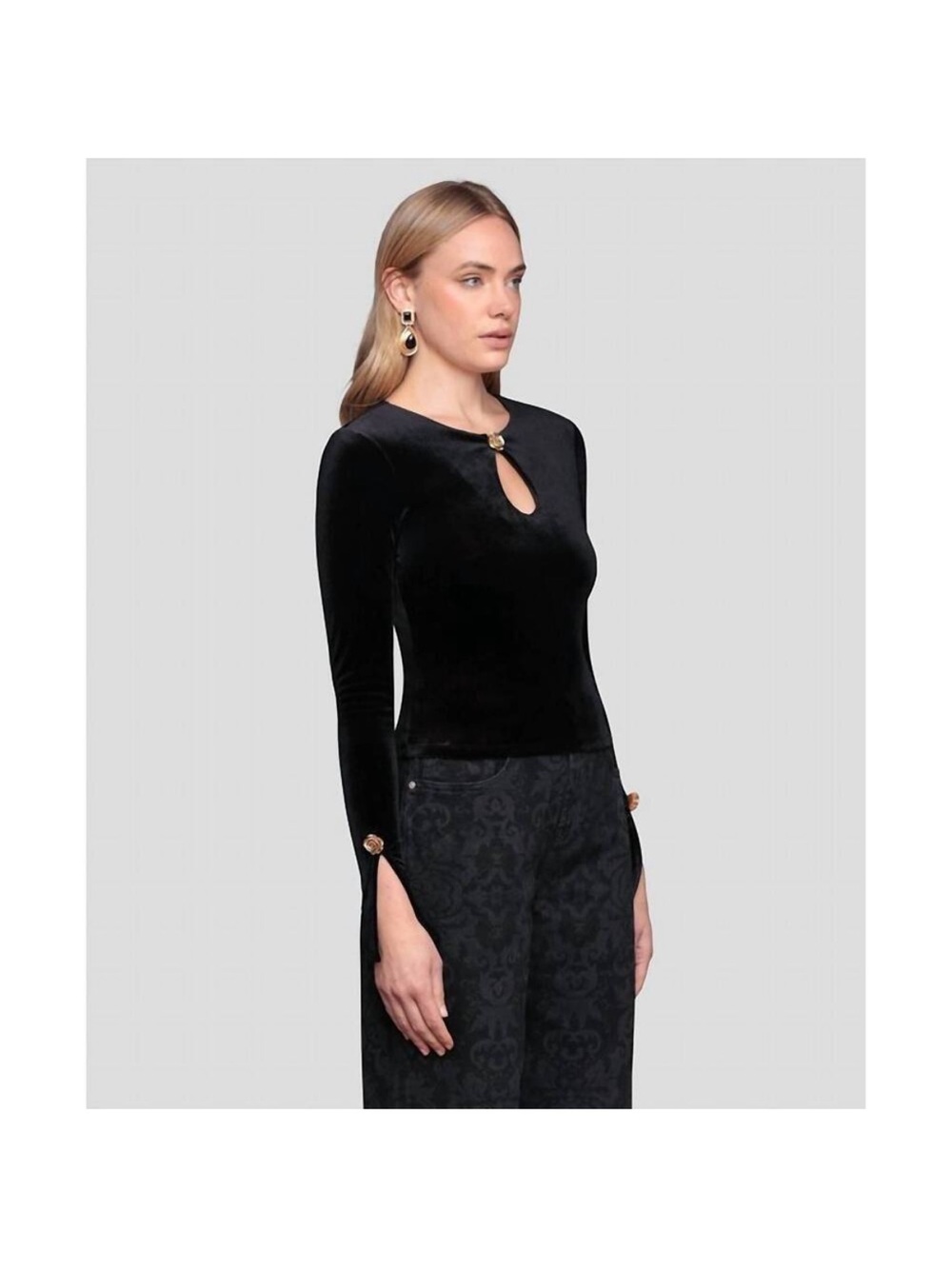 NWT AVEC LES FILLES Women's Long Sleeve Rose Button Velvet Top Sz XS - Picture 4 of 4